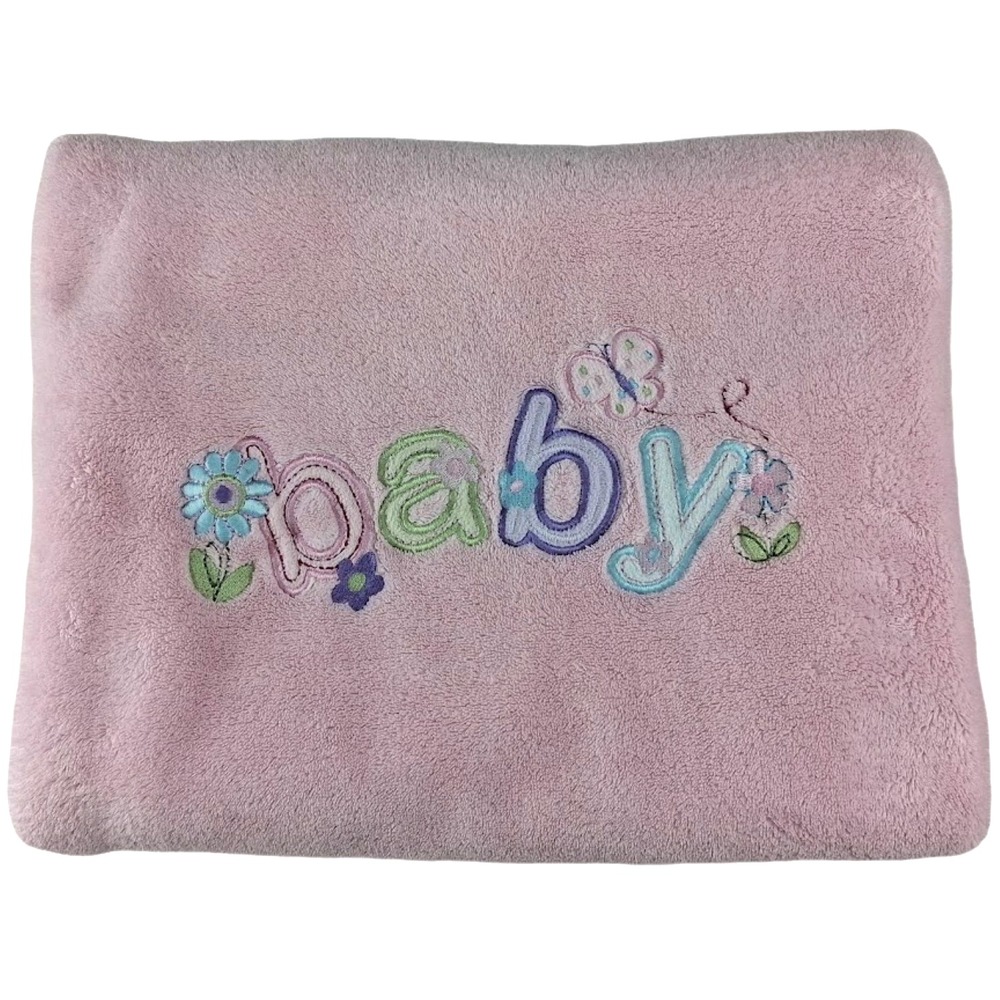 Just Born Pink "BABY" Blue Flower Purple Butterfly Blanket Fleece 2ply